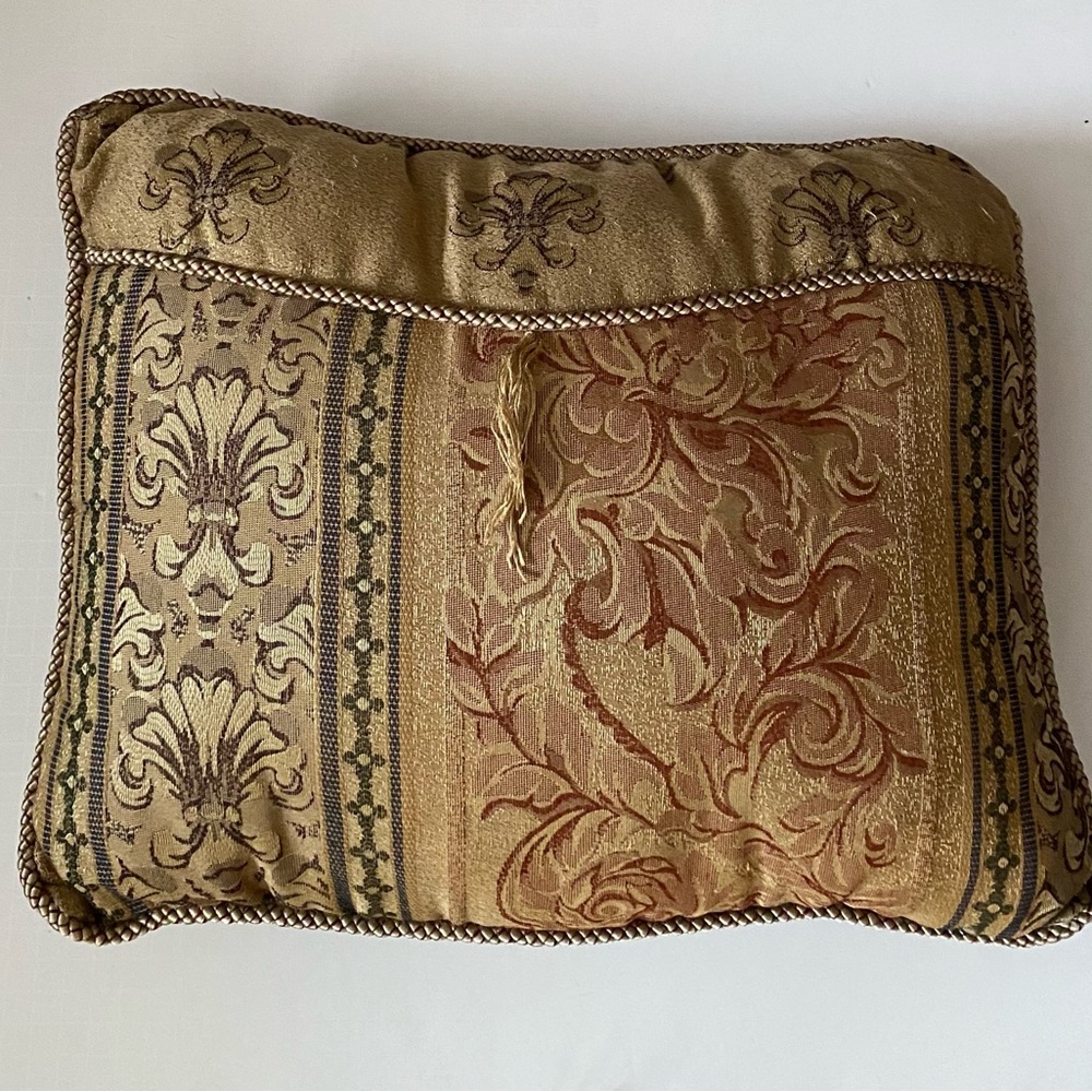 Vintage 1990s Hollander Pillow decorative Luxury Gold Tan Green Print Pattern